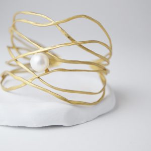 Gold Plated Branched Pearl Bracelet