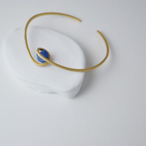 Gold Plated Twist Unpolished Lapis Lazuli Bracelet