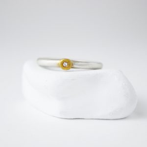 Sterling Silver With 18K Gold Setting and Diamond Ring