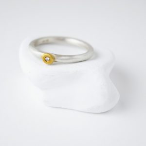 Sterling Silver With 18K Gold Setting and Diamond Ring