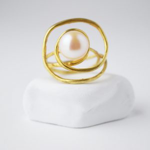 Gold Plated Spiral Pearl Ring