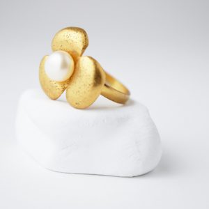 Gold Plated Flower With Pearl Ring