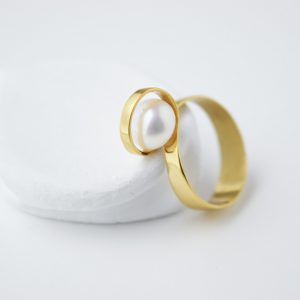 Gold Plated Single Twist With Pearl Ring