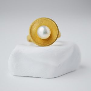 Gold Plated Round With Pearl Ring