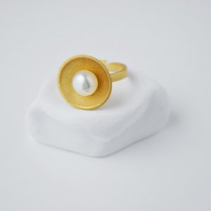 Gold Plated Round With Pearl Ring