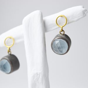 Oxidized Sterling Silver Topaz Gem Stone With Gold Earrings