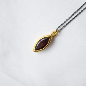 Sterling Silver Eye Shaped Garnet Gem Gold Plated Necklace