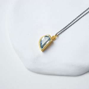 Sterling Silver Half Moon Shaped Gold Plated Topaz Necklace