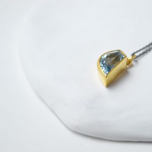 Sterling Silver Half Moon Shaped Gold Plated Topaz Necklace