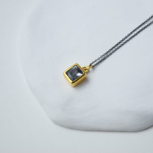 Sterling Silver Squared Gold Plated Topaz Necklace