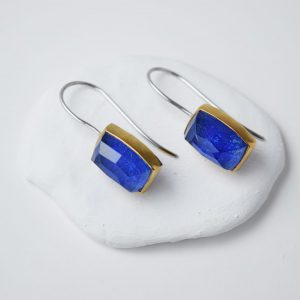 Sterling Silver Lapis Lazuli Gem Stone With Gold Earrings