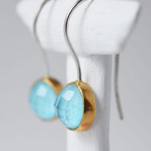 Sterling Silver Turquoise Gem Stone With Gold Earrings