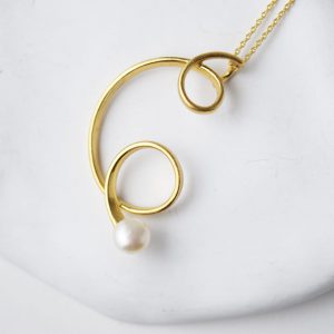 Sterling Silver Freshwater Pearl Two Twists Gold Plated Necklace