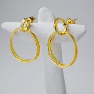 Sterling Silver Two Rings Gold Plated Earrings