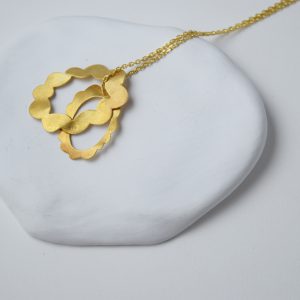 Sterling Silver Brushed Two Flowers Gold Plated Necklace