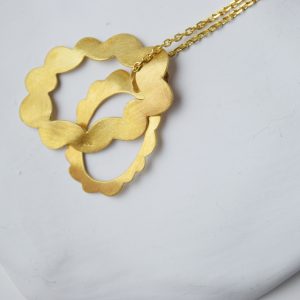 Sterling Silver Brushed Two Flowers Gold Plated Necklace