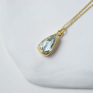 Sterling Silver Large Drop Gold Plated Topaz Necklace