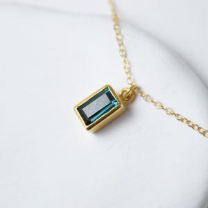 Sterling Silver Rectangle Turmaline Gem Gold Plated Necklace