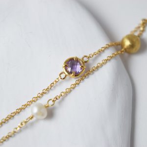 14 K Gold Amethyst Freshwater Pearl Bracelet