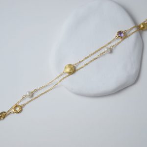 14 K Gold Amethyst Freshwater Pearl Bracelet