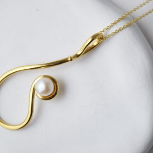 Sterling Silver Freshwater Pearl Swan Neck Gold Plated Necklace