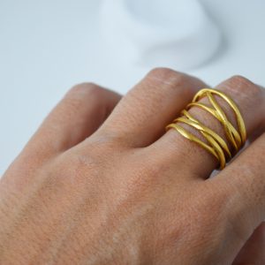 Sterling Silver 6 Loops Matte Gold Plated Ring