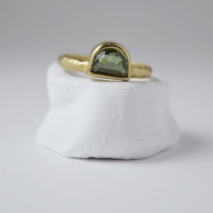 Sterling Silver Half Moon Tourmaline Gem Gold Plated Ring