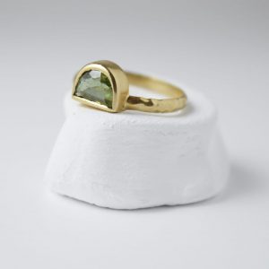 Sterling Silver Half Moon Tourmaline Gem Gold Plated Ring