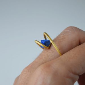 Gold Plated Twist Druze Lapis Lazuli Ring