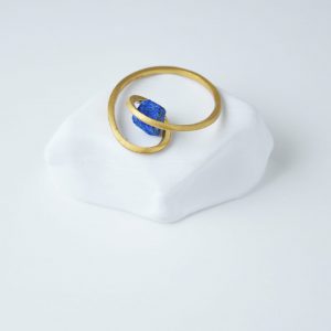 Gold Plated Twist Druze Lapis Lazuli Ring