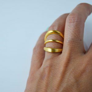 Sterling Silver Crescent 3 Loops Gold Plated Ring