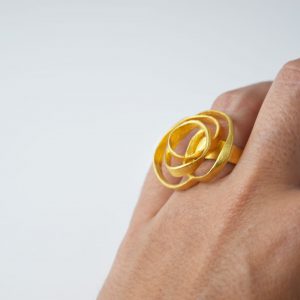 Sterling Silver Stylized Rose Round Gold Plated Ring