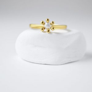 Sterling Silver Freshwater Pearl Small Flower Gold Plated Ring