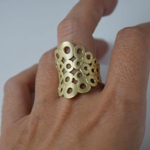 Sterling Silver Circles Net Matte Gold Plated Ring