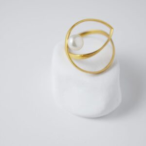 Sterling Silver Freshwater Pearl Orbit Gold Plated Ring